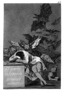 Der Traum der Vernunft gebiert Ungeheuer, Francisco Goya, 1797/98, Aquatinta und Ätzradierung; Quelle